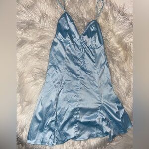 Sleek Sky Blue Satin Midi Dress